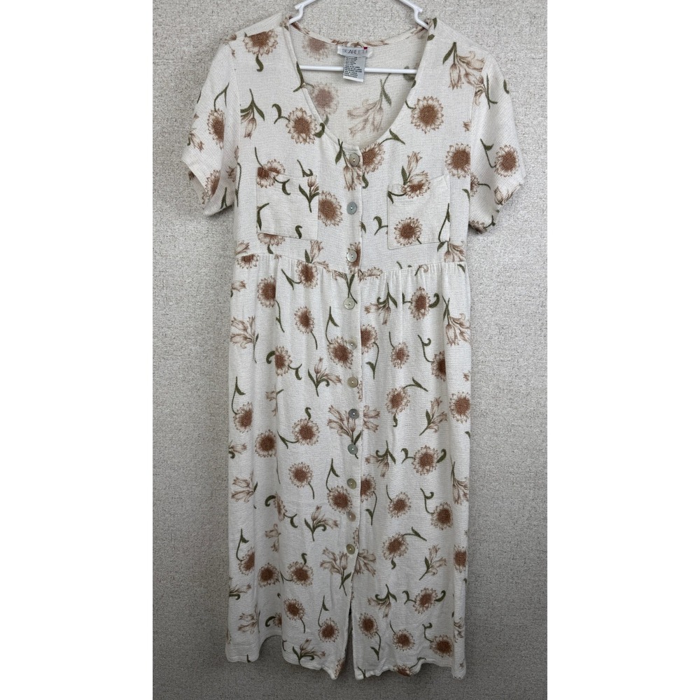 Scarlett Vintage 90s‎ Cottagecore Floral Babydoll Linen Blend Dress Sunflower-14
